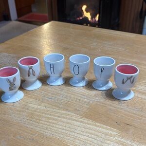 Rae Dunn White and Pink Egg Cups Set